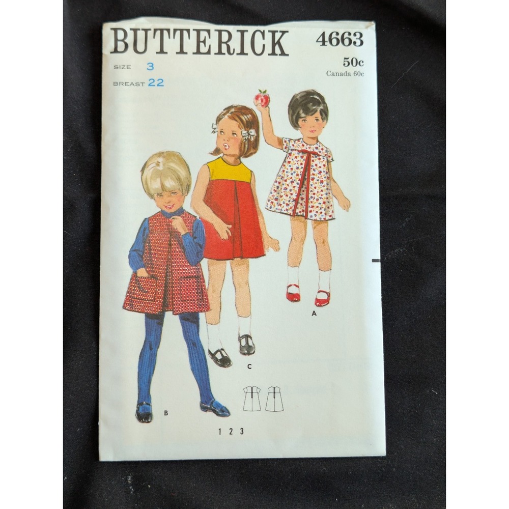 VTG 1968 Butterick Pattern 4663 Toddlers Dress Jumper Size 3 Uncut Mod